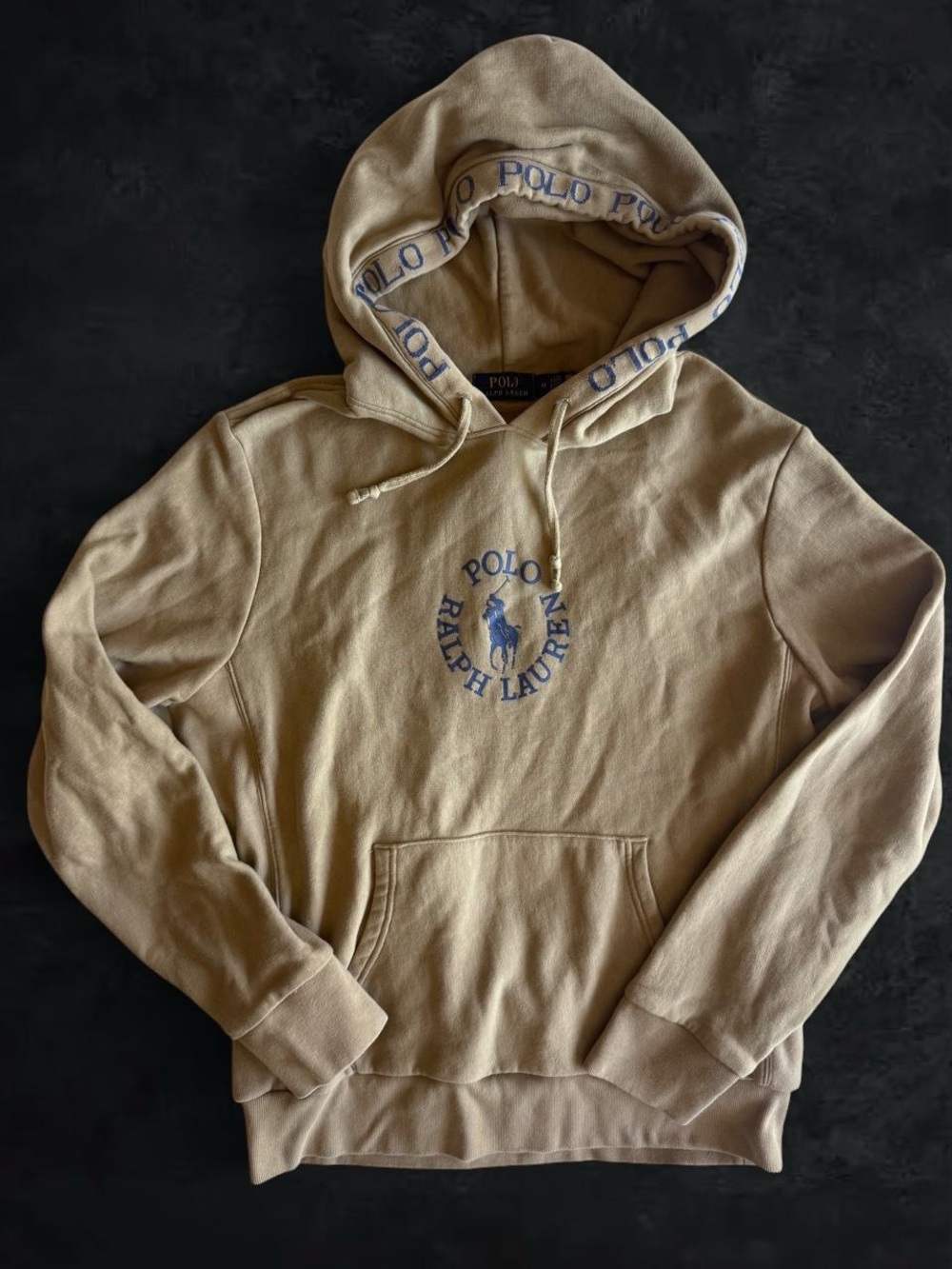 Polo by Ralph Lauren Beige Hoodie with Blue Embroidered Logo